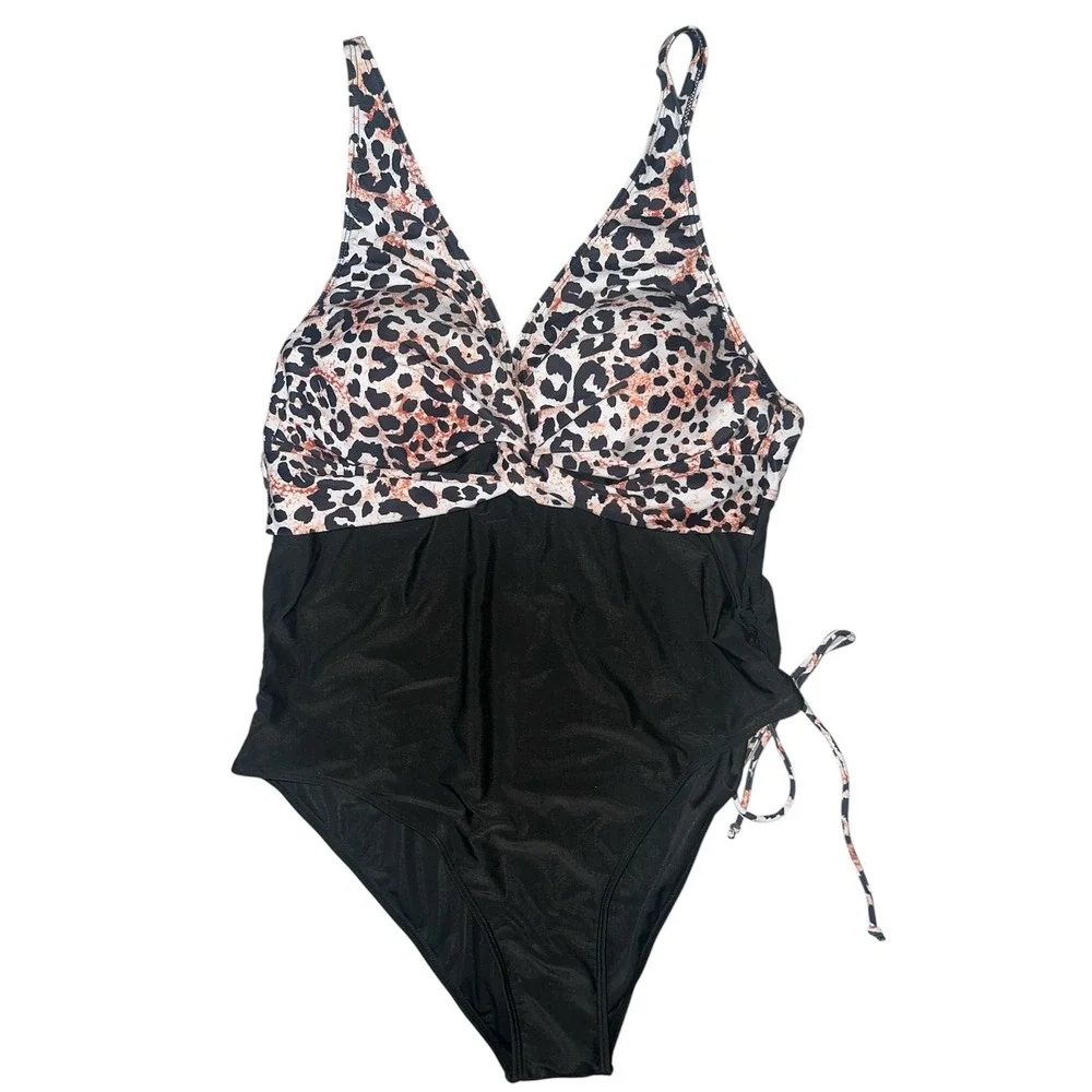 134.-   Women's Plus Size V Neck Leopard Print Adjustable Tummy Control Push Up